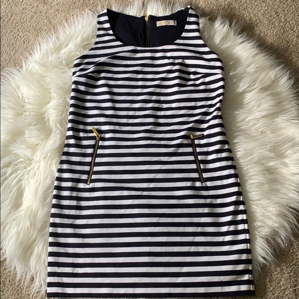 Michael Kors Striped Dress with Gold Zippers